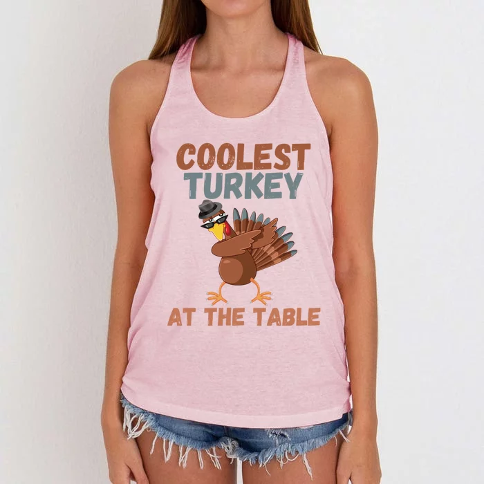 Thanksgiving Dabbing Turkey Coolest Turkey At The Table Cool Gift Women's Knotted Racerback Tank