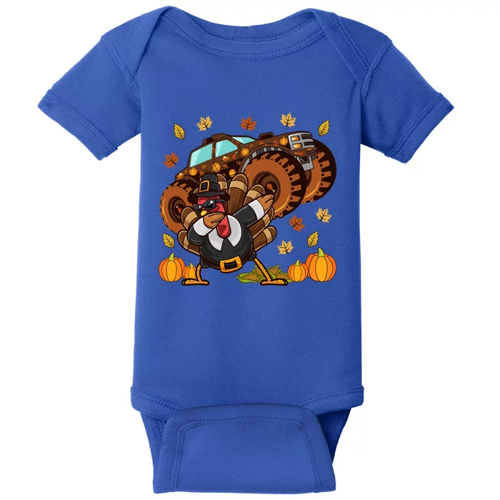 Thanksgiving Dabbing Turkey Monster Truck Gift Baby Bodysuit