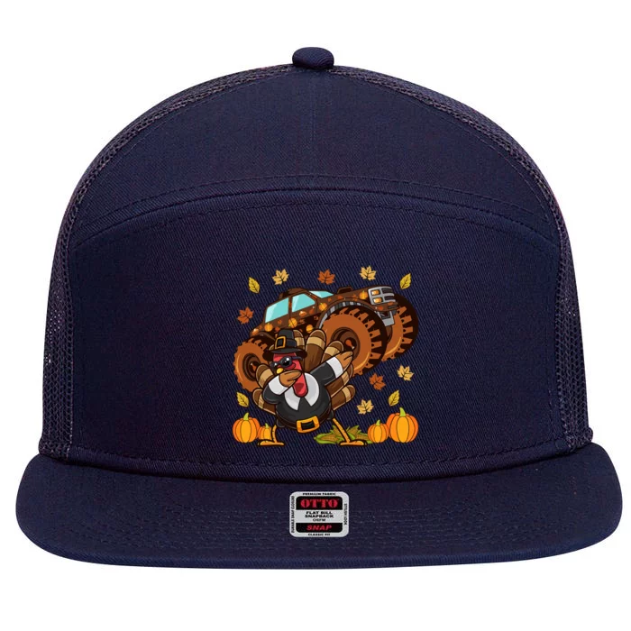 Thanksgiving Dabbing Turkey Monster Truck Gift 7 Panel Mesh Trucker Snapback Hat