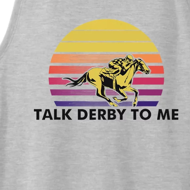 Talk Derby To Me Horse Racing Jockeys Sunset Race Ladies Tri-Blend Wicking Tank