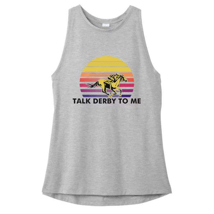 Talk Derby To Me Horse Racing Jockeys Sunset Race Ladies Tri-Blend Wicking Tank