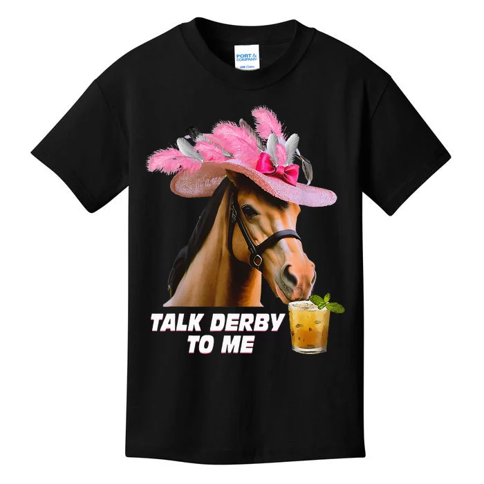 Talk Derby To Me Horse Racing Funny Derby Day Horse Lover Kids T-Shirt