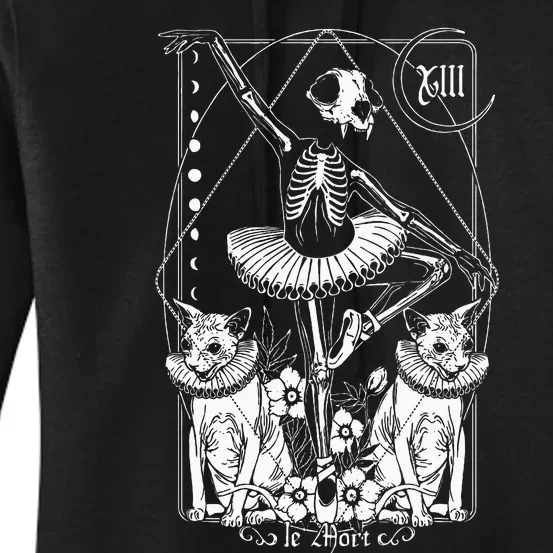 The Death Tarot Tapestry Cat La Mort Death Tarot Card Spooky Women's Pullover Hoodie