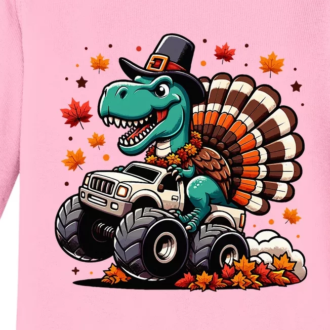 Thanksgiving Dinosaur T Rex Fall Truck Baby Long Sleeve Bodysuit