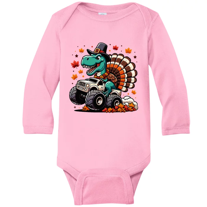 Thanksgiving Dinosaur T Rex Fall Truck Baby Long Sleeve Bodysuit