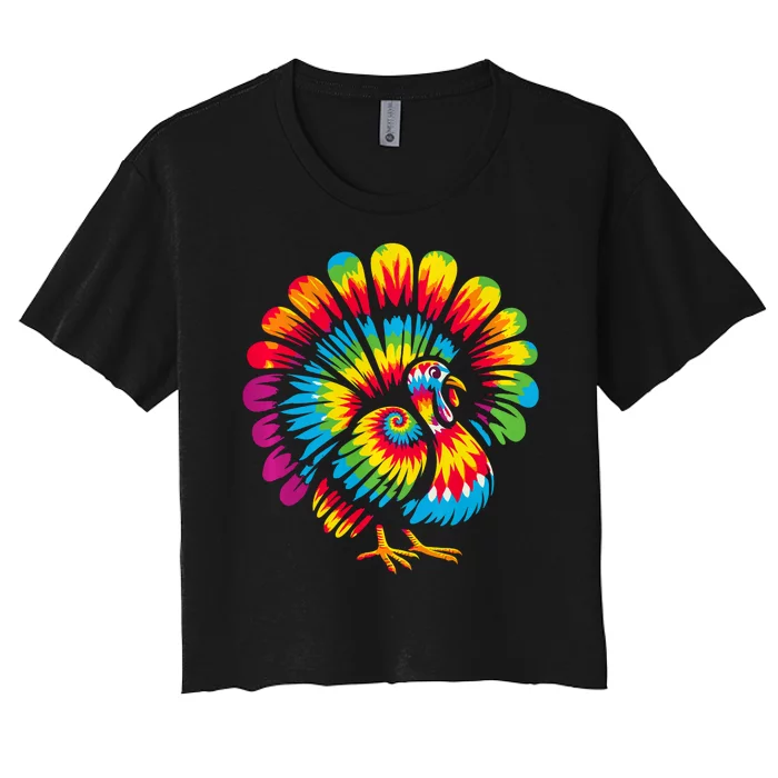 Tie Dye Turkey Thanksgiving Women's Crop Top Tee