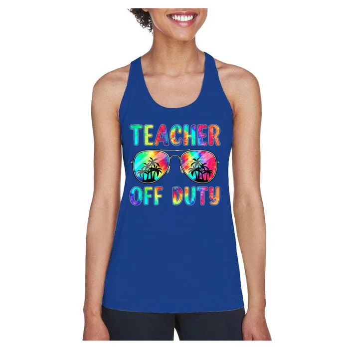 Tie Dye Teacher Off Duty Last Day Of School Teacher Summer Women's Racerback Tank