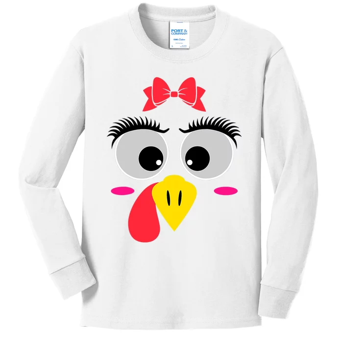 Thanksgiving Day Turkey Face Girl Red Bow Costume Restro Kids Long Sleeve Shirt