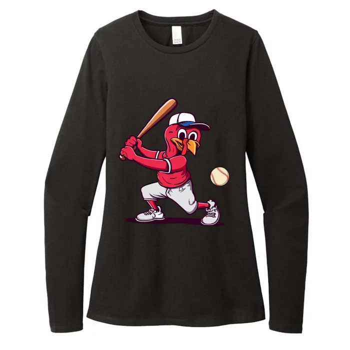 Thanksgiving Day Turkey Playing Baseball Funny Cute Gift Womens CVC Long Sleeve Shirt