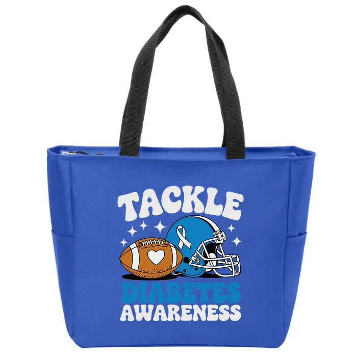 Tackle Diabetic Type 1 Blue Football Diabetes Awareness T1d Zip Tote Bag