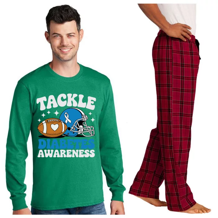 Tackle Diabetic Type 1 Blue Football Diabetes Awareness T1d Long Sleeve Pajama Set