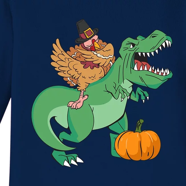 Thanksgiving Day T Rex Dabbing Turkey Funny Dinosaur Pilgrim Gift Baby Long Sleeve Bodysuit