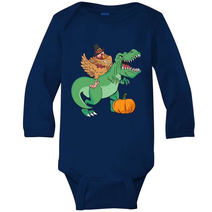 Thanksgiving Day T Rex Dabbing Turkey Funny Dinosaur Pilgrim Gift Baby Long Sleeve Bodysuit