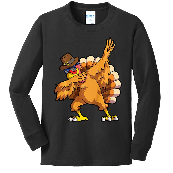 Thanksgiving Dabbing Turkey Day Kids Long Sleeve Shirt