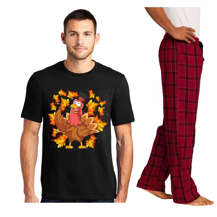 Turkey Day Thanksgiving Festive Holiday Fall Leaves Turkey Cool Gift Pajama Set