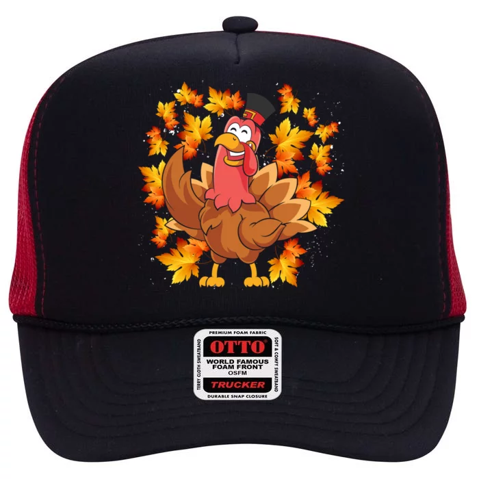 Turkey Day Thanksgiving Festive Holiday Fall Leaves Turkey Cool Gift High Crown Mesh Trucker Hat