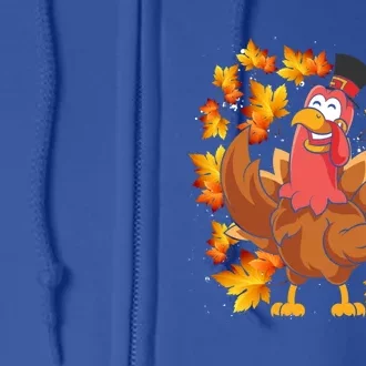 Turkey Day Thanksgiving Festive Holiday Fall Leaves Turkey Cool Gift Full Zip Hoodie