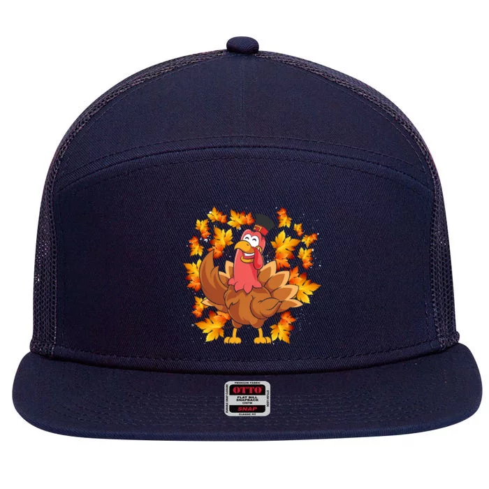 Turkey Day Thanksgiving Festive Holiday Fall Leaves Turkey Cool Gift 7 Panel Mesh Trucker Snapback Hat