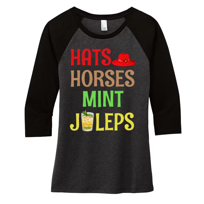 Talk Derby To Me Hats Horses Mint Juleps Women's Tri-Blend 3/4-Sleeve Raglan Shirt