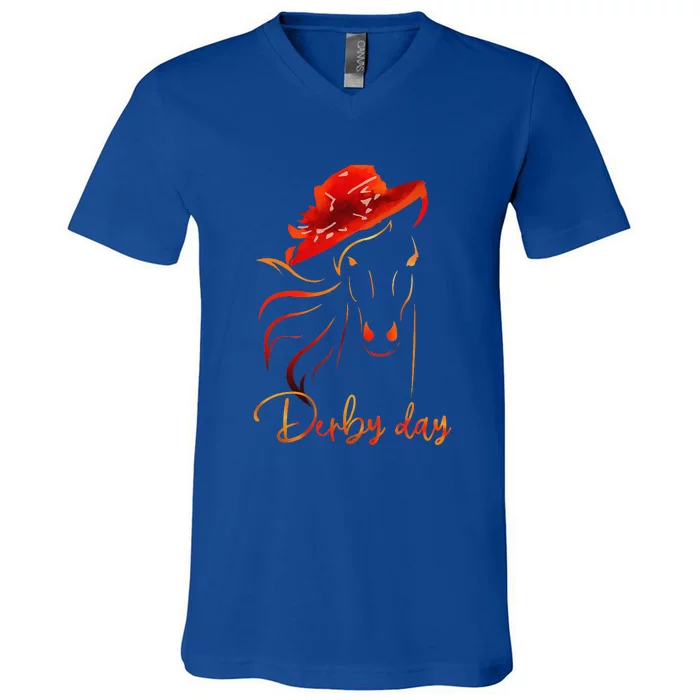 Talk Derby To MeBig Hat Cool Derby Day Horse Lover V-Neck T-Shirt