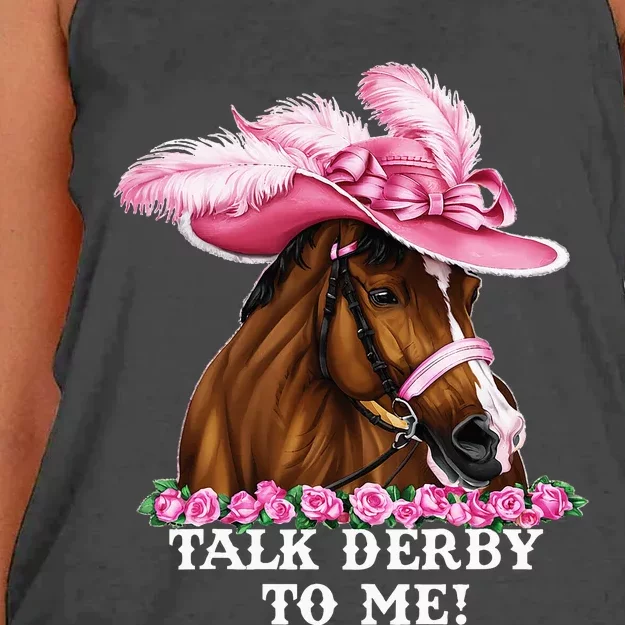 Talk Derby To Me Funny Horse Racing Lover Women's Knotted Racerback Tank