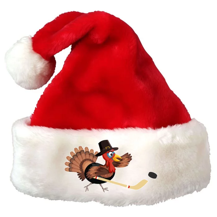 Thanksgiving Day Turkey Play Hockey Player Coach Fan Pilgrim Cool Gift Premium Christmas Santa Hat