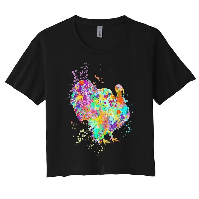 Turkey Day Thanksgiving Watercolor Bird Art Gift Original Women's Crop Top Tee