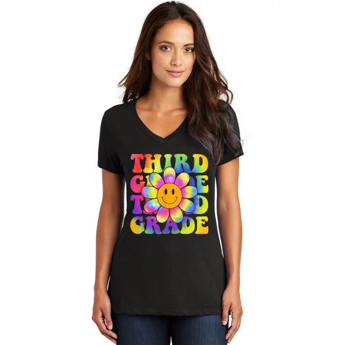 Tie Dye Third Grade Daisy Colorful Back To School Teacher Women's V-Neck T-Shirt