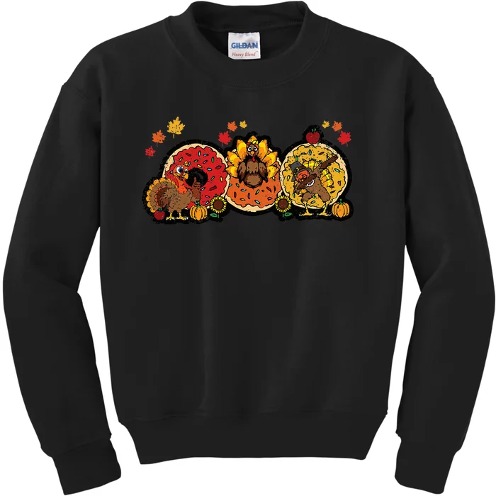 Turkey Donut Thanksgiving Day Funny Doughnut Kids Sweatshirt