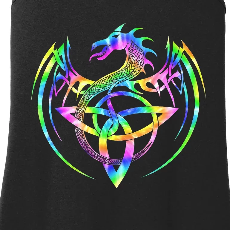 Tie Dye Tribal Celtic Knot Fantasy Dragon Ladies Essential Tank