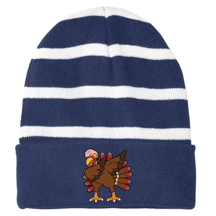 Turkey Dab Thanksgiving Funny Striped Beanie with Solid Band