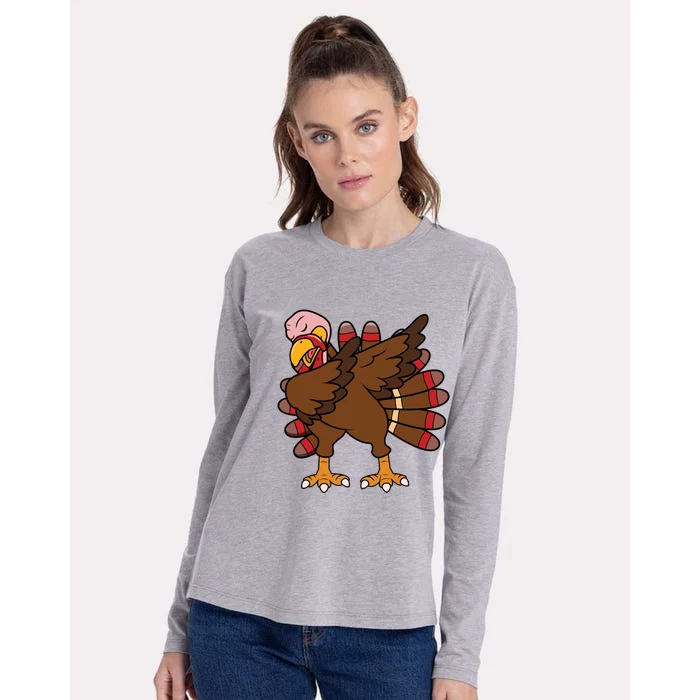 Turkey Dab Thanksgiving Funny Womens Cotton Relaxed Long Sleeve T-Shirt