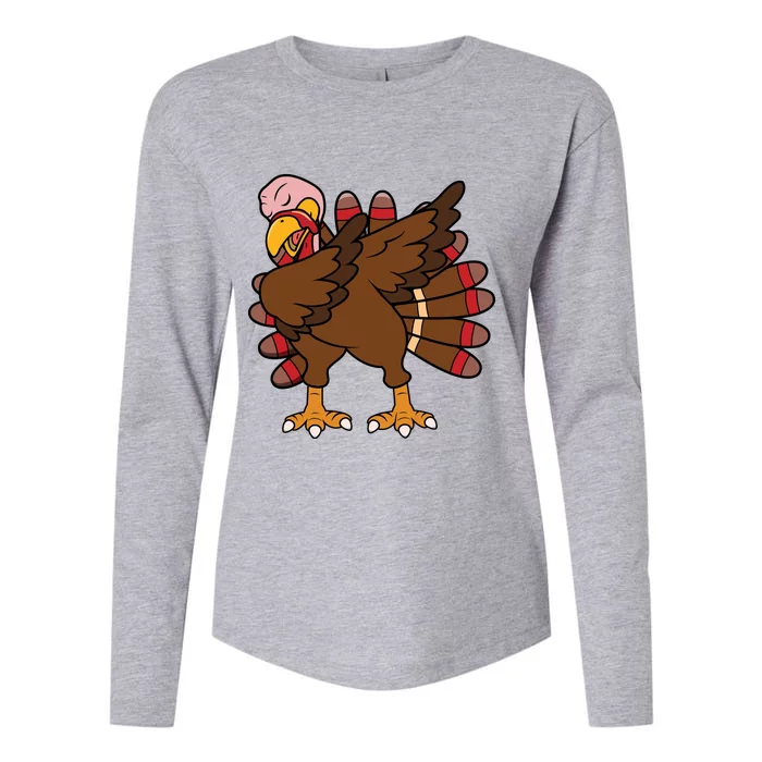 Turkey Dab Thanksgiving Funny Womens Cotton Relaxed Long Sleeve T-Shirt