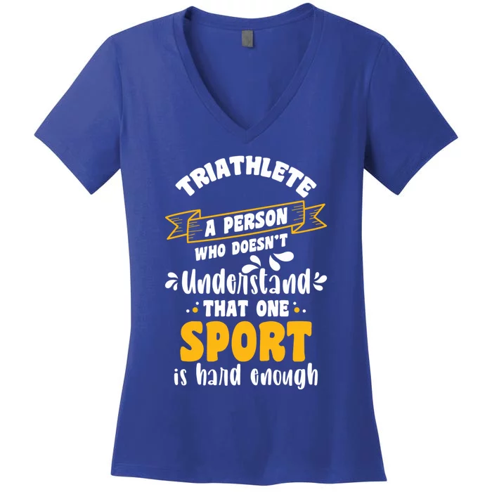 Triathlete Definition Triathlon Dads Triathletes Triathlon Gift Women's V-Neck T-Shirt