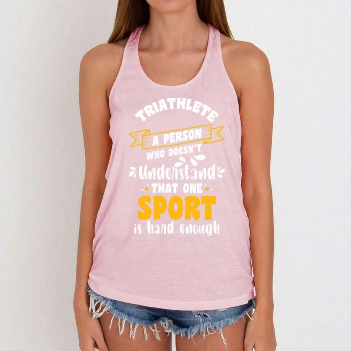 Triathlete Definition Triathlon Dads Triathletes Triathlon Gift Women's Knotted Racerback Tank