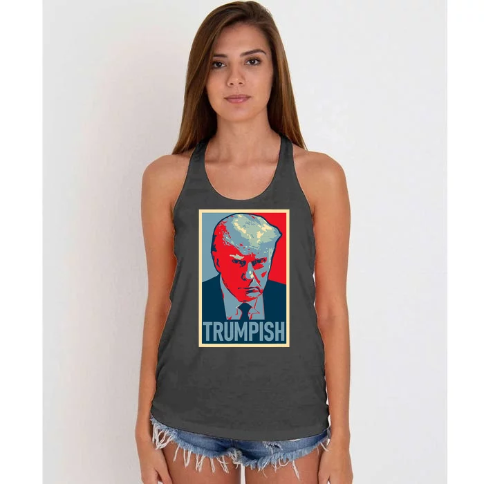 TRUMPISH DONALD TRUMP MUG SHOT Obama Hope Meme Parody Women's Knotted Racerback Tank