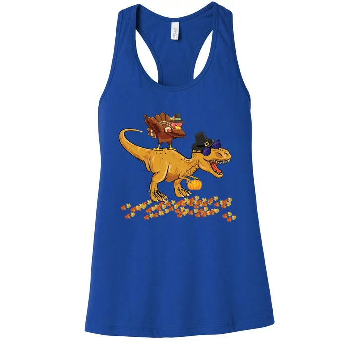 Thanksgiving Dabbing Turkey T Rex Dinosaur Costume Boys Gift Women's Racerback Tank