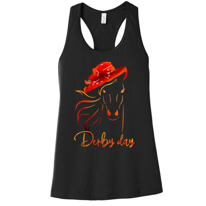 Talk Derby To Me|Big Hat Cool Derby Day | Horse Lover Women's Racerback Tank