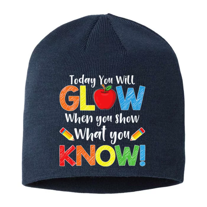 Test Day Teacher Show What You Know Funny Exam 8 1/2in Sustainable Knit Beanie