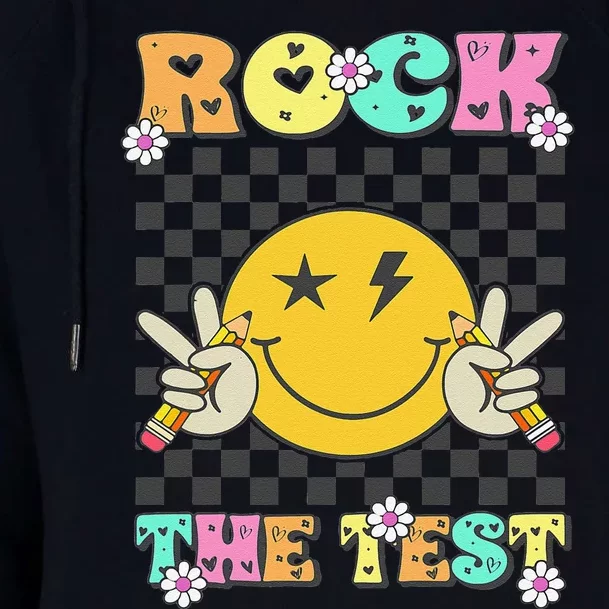 Testing Day Teacher Student Motivational Rock The Test Womens Funnel Neck Pullover Hood