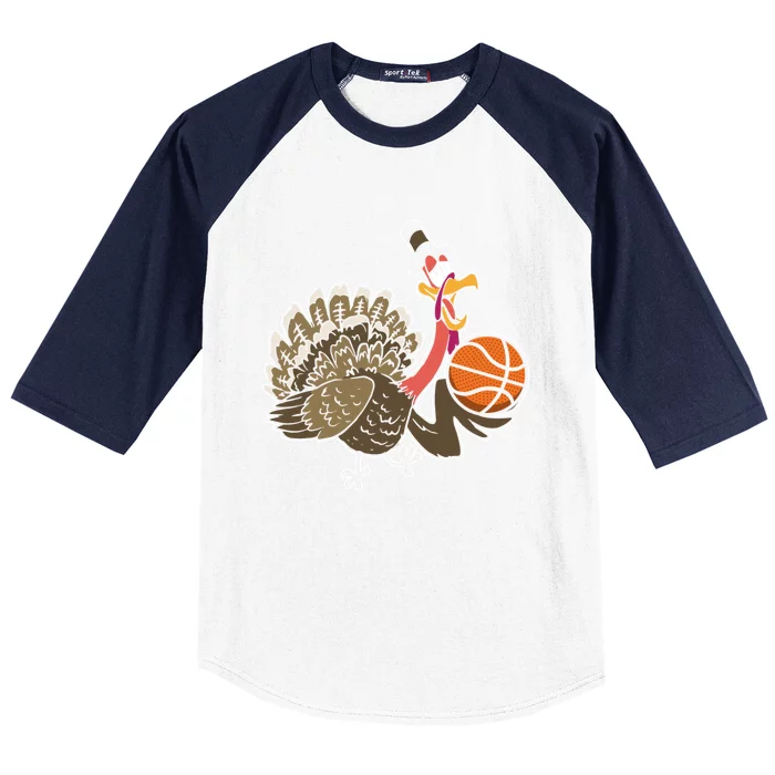 Thanksgiving Day Turkey Basketball Player Sports Lover Gift Baseball Sleeve Shirt