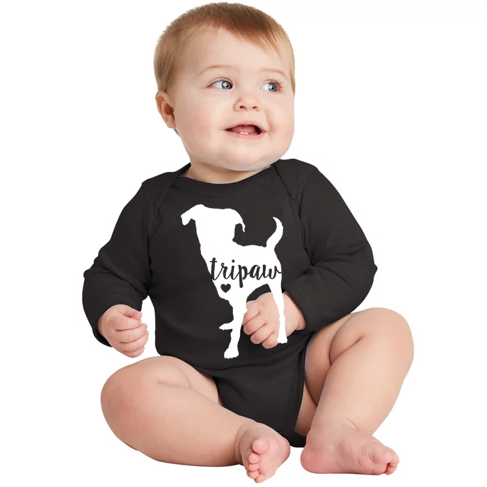 Tripaw Dog, Three Legged Dog, Tripaw Mom, Tripod Dog Baby Long Sleeve Bodysuit