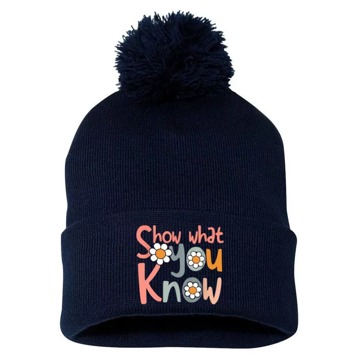 Test Day Teacher Show What You Know Gifts Women Pom Pom 12in Knit Beanie