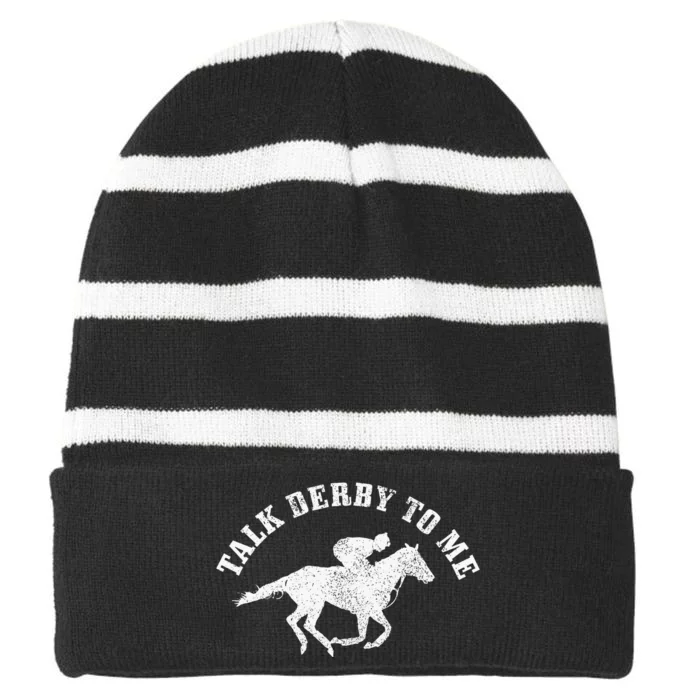 Talk Derby To Me Horse Racing Striped Beanie with Solid Band