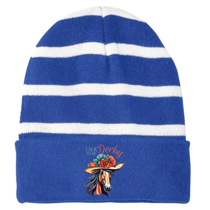 Talk Derby To Me Racing Horse Striped Beanie with Solid Band