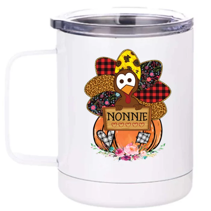 Thanksgiving Day Turkey Nonnie Gift Turkey Love Grandma Gift Front & Back 12oz Stainless Steel Tumbler Cup