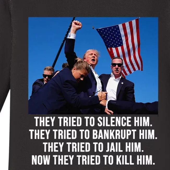 Trump Defiant Trump Shot Fist Pump Anti Biden Baby Long Sleeve Bodysuit