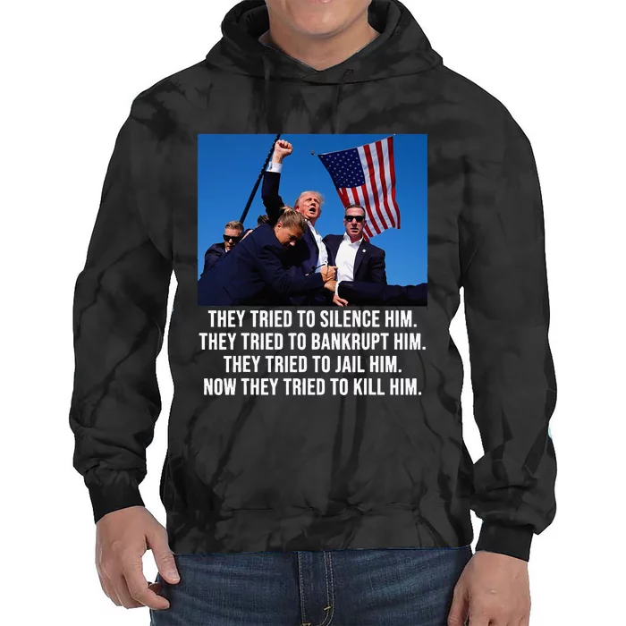 Trump Defiant Trump Shot Fist Pump Anti Biden Tie Dye Hoodie