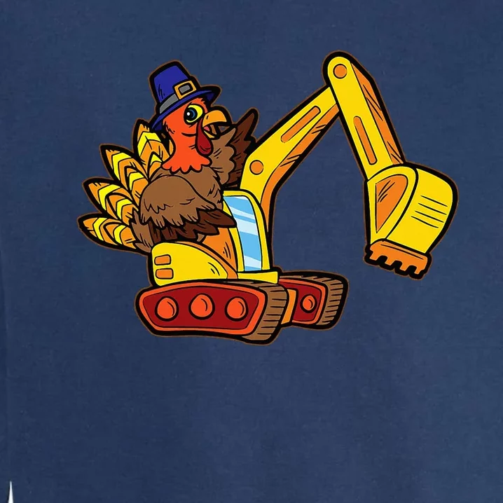 Thanksgiving Day Turkey Excavator Construction Fun Garment-Dyed Sweatshirt