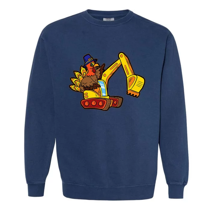 Thanksgiving Day Turkey Excavator Construction Fun Garment-Dyed Sweatshirt